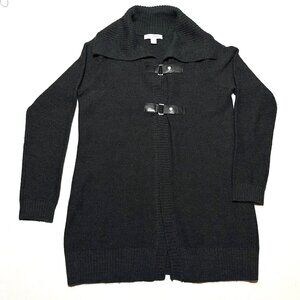 Ellen Tracy Charcoal Long Knit Cardigan  Buckle/Toggle Closure Women Size L